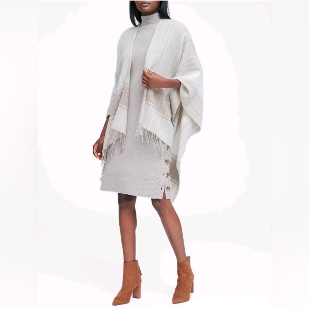 BANANA REPUBLIC Turtleneck Wool/Cotton Sweater Dress with Button-Sides Sz S Grey